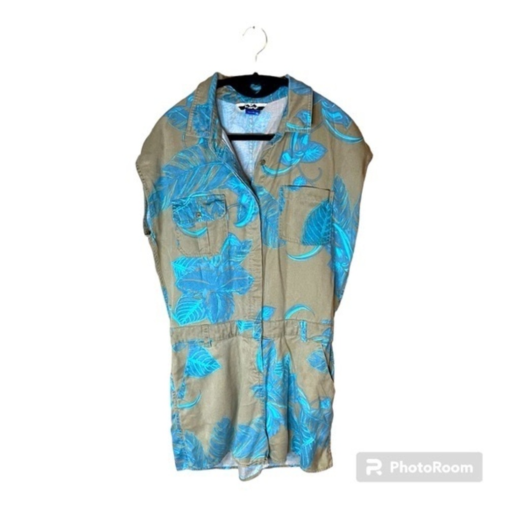 KAVU Freeland Moss Palms NWT Button Up Romper 100% Tencel Size XS
